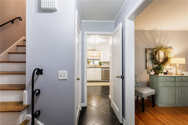 80 Rock Beach Rd, Irondequoit, NY 14617 - stairs featuring ornamental molding and tile patterned flooring