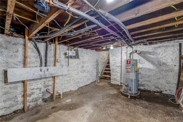 152 Mulberry St, Buffalo, NY 14204 - unfinished basement featuring gas water heater and stairs