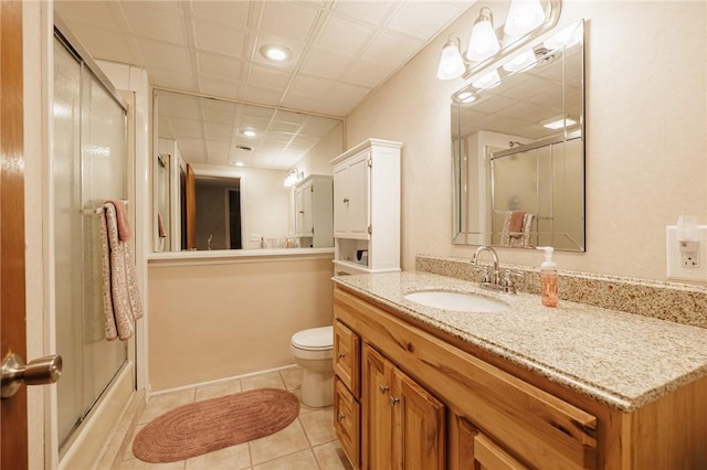 97 Saint Andrews Dr, Greece, NY 14626 - full bathroom featuring a shower with shower door, vanity, recessed lighting, and tile patterned flooring