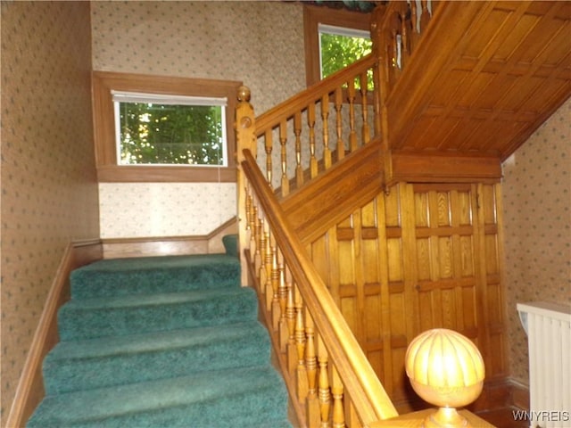 315 Laurens St, Olean-City, NY 14760 - staircase featuring wallpapered walls and baseboards