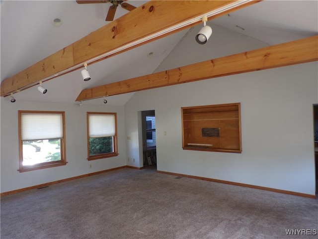315 Laurens St, Olean-City, NY 14760 - spare room featuring rail lighting, carpet flooring, and a ceiling fan