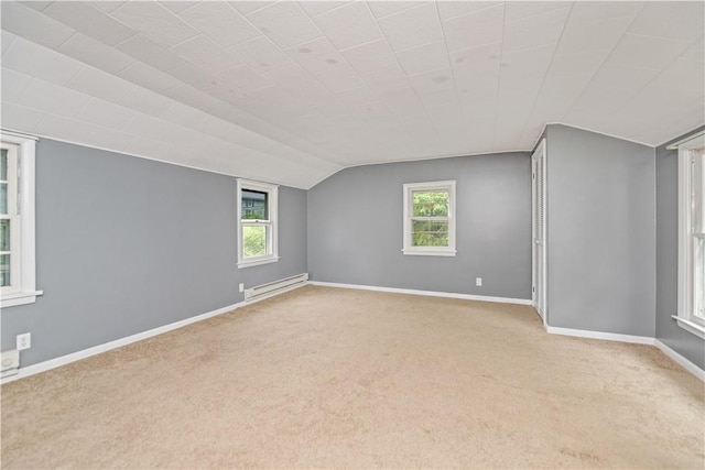 917 Whalen Rd, Penfield, NY 14526 - additional living space featuring a baseboard radiator, carpet, and lofted ceiling