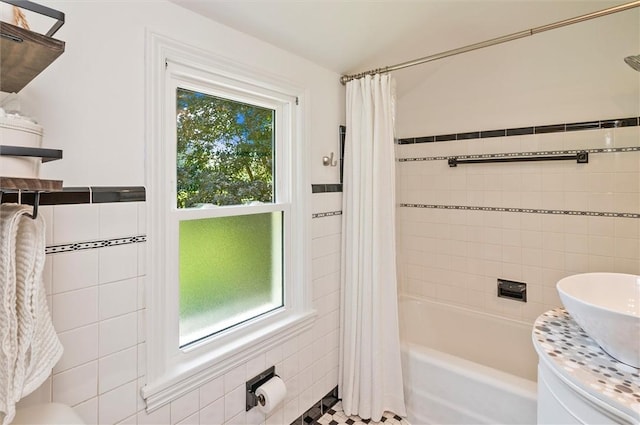 15 Baycrest Dr, Irondequoit, NY 14622 - bathroom with tile walls, shower / bath combo, and vanity