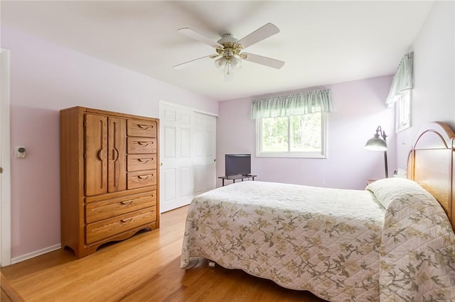 45 Barnfield Rd, Henrietta, NY 14534 - bedroom featuring light wood-style flooring, a ceiling fan, and a closet