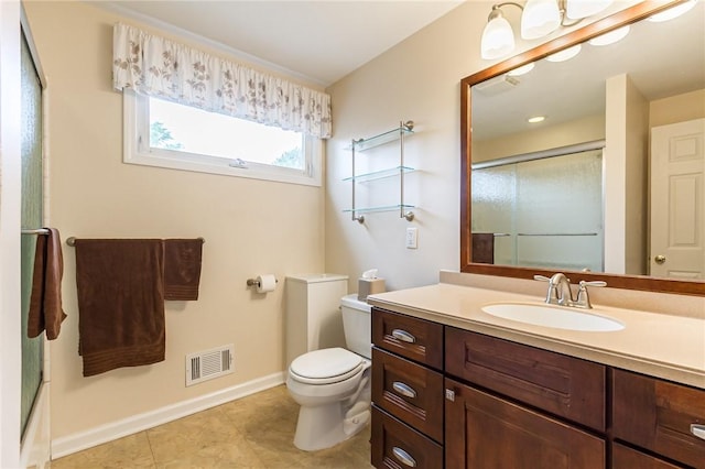 45 Barnfield Rd, Henrietta, NY 14534 - bathroom with a shower with shower door, vanity, and tile patterned floors