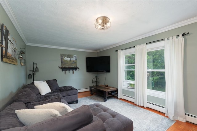 70 E Main St, Avon, NY 14414 - living area with wood finished floors, ornamental molding, and baseboard heating