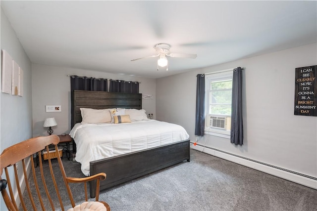 70 E Main St, Avon, NY 14414 - bedroom featuring a baseboard radiator, carpet floors, a ceiling fan, and cooling unit