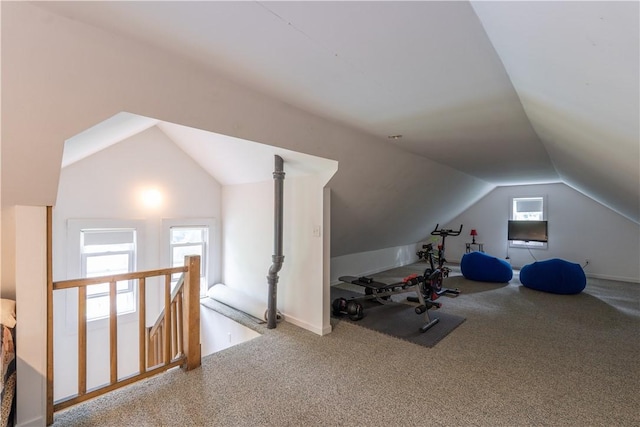 70 E Main St, Avon, NY 14414 - workout area with vaulted ceiling and carpet