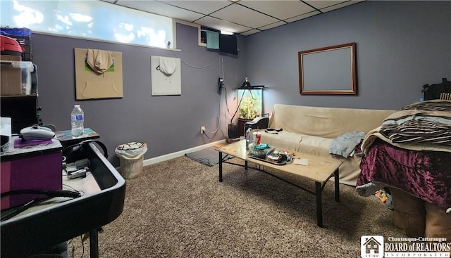 296 Falconer St, Jamestown, NY 14701 - living area featuring carpet, an office area, and a paneled ceiling