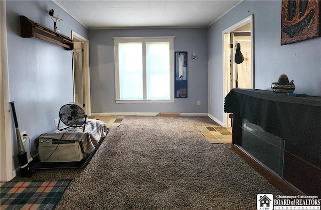 296 Falconer St, Jamestown, NY 14701 - living area with carpet and crown molding