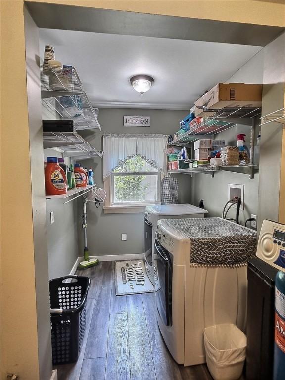 641 Fire Ln Unit 5, Genoa, NY 13081 - laundry area with washing machine and dryer and hardwood / wood-style floors