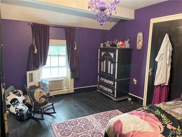 11159 State Route 34, Cato, NY 13033 - bedroom featuring dark wood finished floors, a chandelier, lofted ceiling, and cooling unit