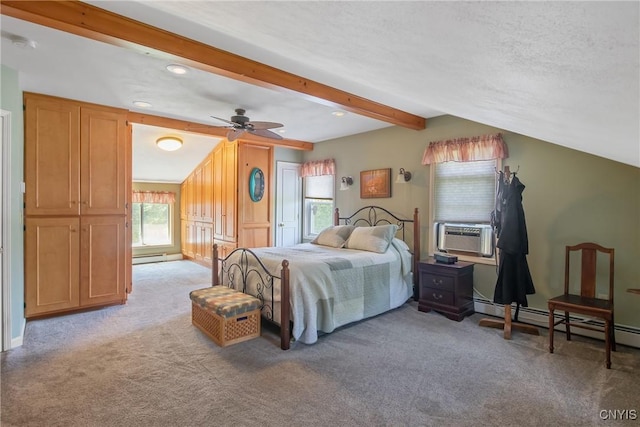 4853 Enders Rd, Manlius, NY 13104 - carpeted bedroom featuring a baseboard heating unit, cooling unit, beamed ceiling, recessed lighting, and ceiling fan