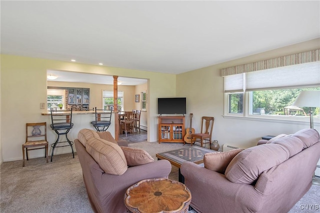 4853 Enders Rd, Manlius, NY 13104 - carpeted living area with a baseboard heating unit, recessed lighting, and baseboard heating