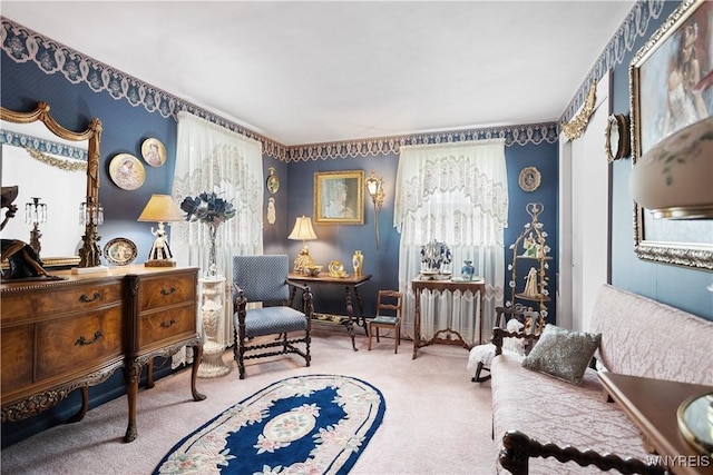7438 Thunderbird Rd, Clay, NY 13088 - living area featuring carpet and wallpapered walls