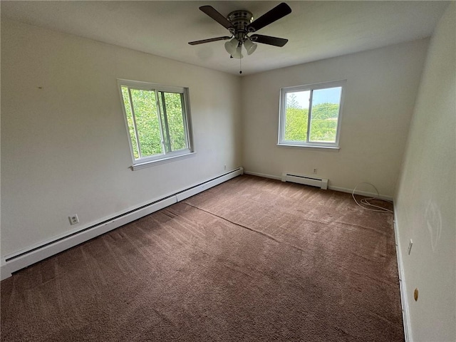 6084/4 Brockport Spencerport Rd Unit 4, Sweden, NY 14420 - unfurnished room featuring a baseboard heating unit, carpet flooring, baseboard heating, and a ceiling fan