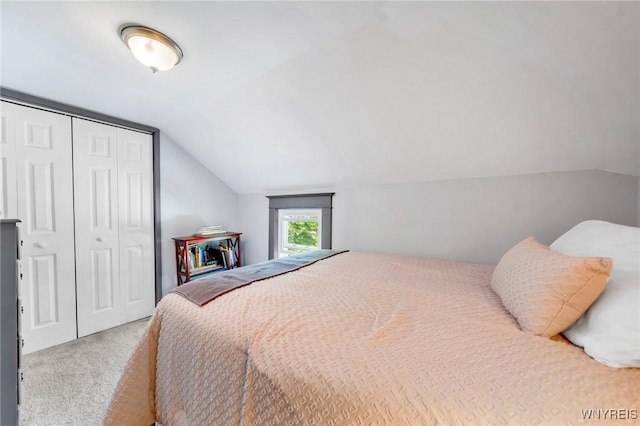 3121 Maple Rd, Wilson, NY 14108 - bedroom featuring carpet floors, vaulted ceiling, and a closet