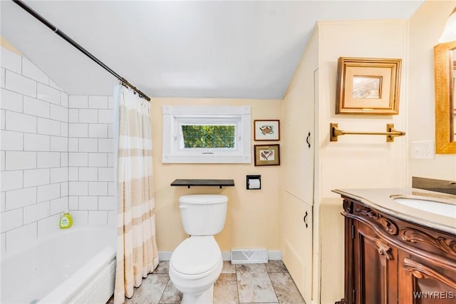 3121 Maple Rd, Wilson, NY 14108 - full bathroom with vanity, shower / bath combo with shower curtain, and lofted ceiling