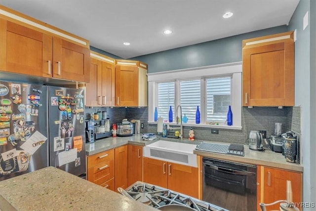 592 Parkside Ave, Buffalo, NY 14216 - kitchen with dishwasher, freestanding refrigerator, decorative backsplash, and recessed lighting