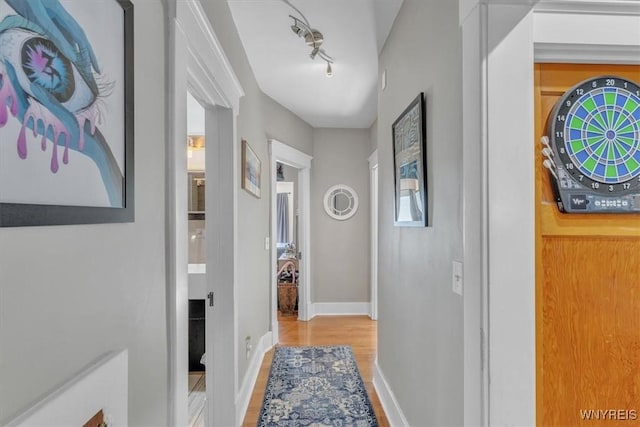 592 Parkside Ave, Buffalo, NY 14216 - hallway with wood finished floors and track lighting