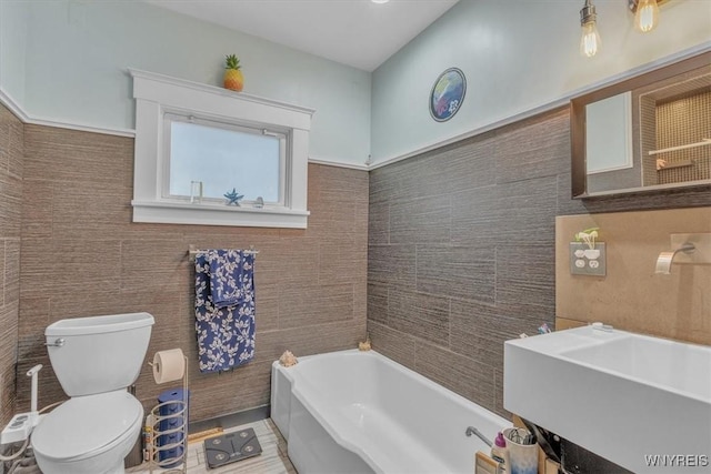 592 Parkside Ave, Buffalo, NY 14216 - full bath with tile walls, a bath, and tile patterned flooring