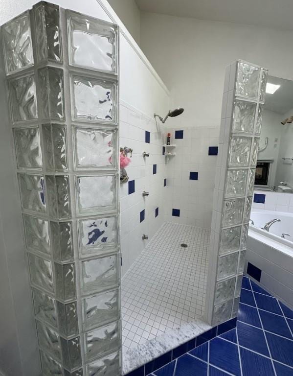 80 Endicar Dr, Irondequoit, NY 14622 - full bathroom with tile patterned flooring, tiled shower, and a garden tub