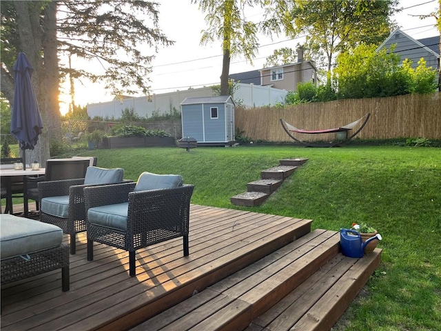 584 Falstaff Rd, Irondequoit, NY 14609 - wooden deck with a shed and a fenced backyard