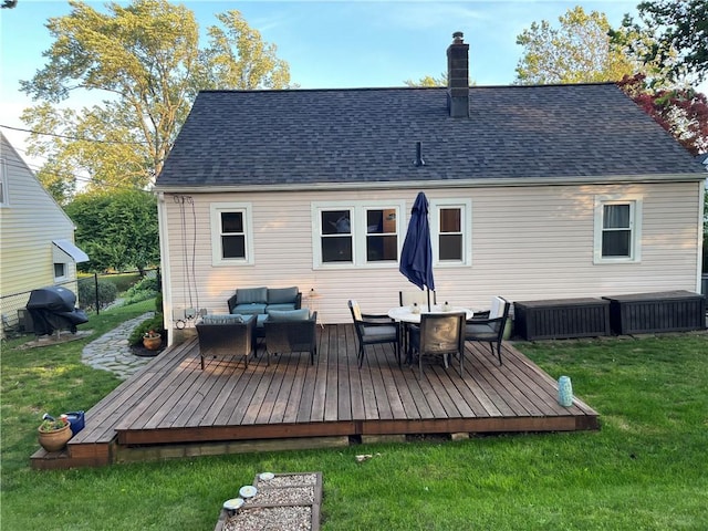584 Falstaff Rd, Irondequoit, NY 14609 - back of property with an outdoor living space, a deck, and a shingled roof
