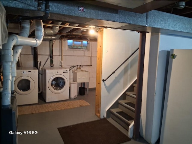 584 Falstaff Rd, Irondequoit, NY 14609 - unfinished below grade area with stairway and washing machine and dryer