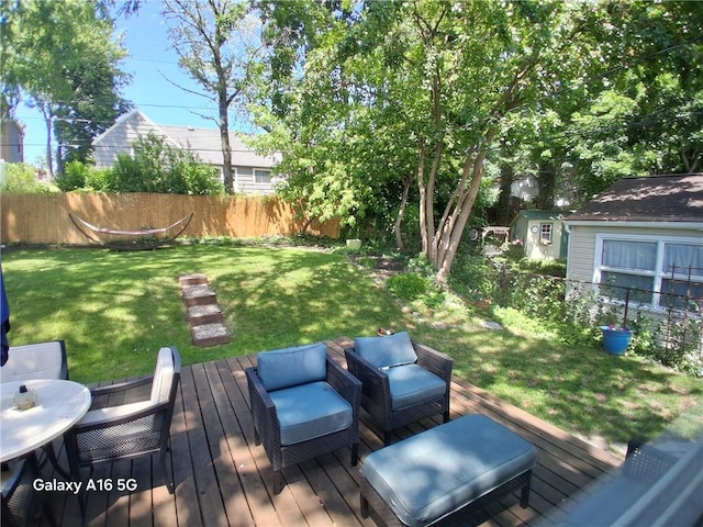 584 Falstaff Rd, Irondequoit, NY 14609 - wooden deck featuring outdoor lounge area