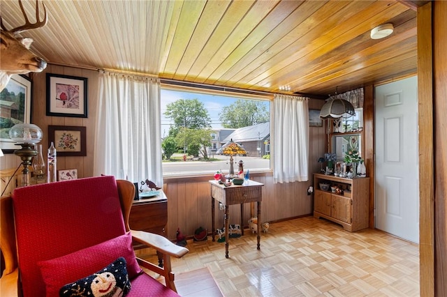 8545 Greig St, Sodus, NY 14555 - sitting room featuring wood ceiling and wooden walls