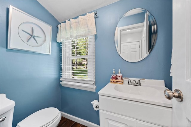 16 Trowbridge Trl, Pittsford, NY 14534 - bathroom with lofted ceiling, wood finished floors, and vanity