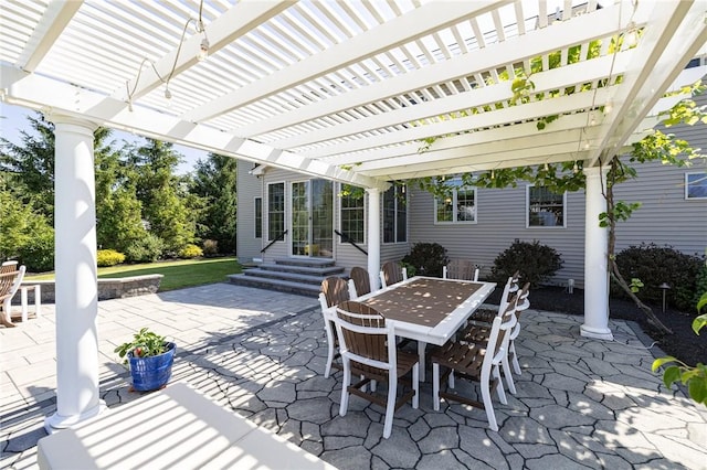 4 Crowne Pointe Dr, Penfield, NY 14526 - view of patio / terrace featuring entry steps, outdoor dining space, and a pergola