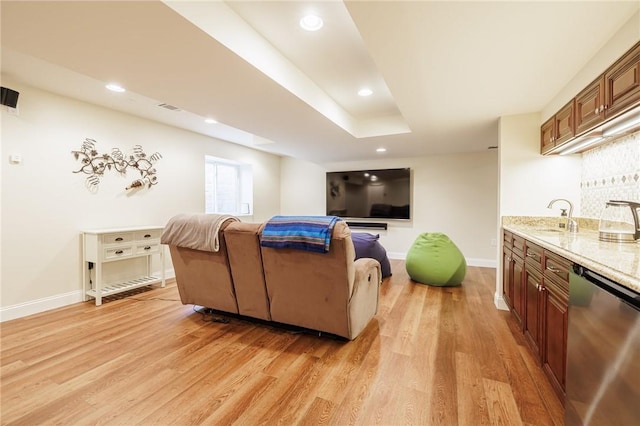 4 Crowne Pointe Dr, Penfield, NY 14526 - living area with light wood-style flooring, recessed lighting, and bar