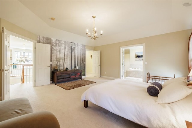 4 Crowne Pointe Dr, Penfield, NY 14526 - bedroom featuring a chandelier, carpet floors, and connected bathroom