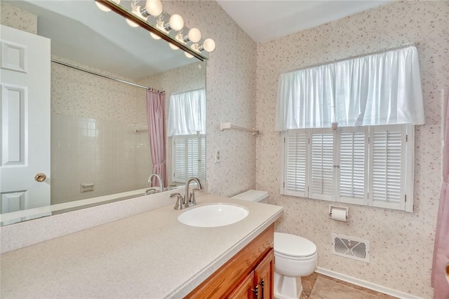 53 Eileen Dr, Greece, NY 14616 - bathroom featuring wallpapered walls, vanity, and a shower with curtain