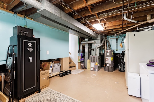 196 Saint Johns Dr, Greece, NY 14626 - unfinished below grade area with gas water heater, stairs, and heating unit