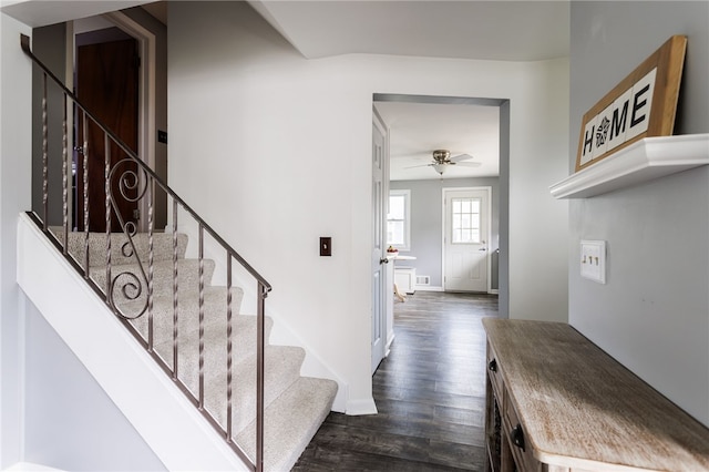196 Saint Johns Dr, Greece, NY 14626 - stairway featuring wood finished floors and ceiling fan