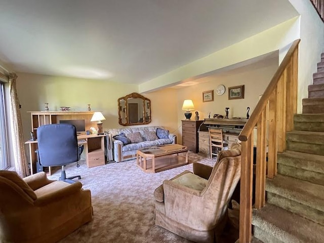 22869AND22871 State Highway 23, Harpersfield, NY 13786 - living area featuring carpet, stairway, and an office area