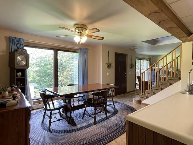 22869AND22871 State Highway 23, Harpersfield, NY 13786 - dining room with stairs and ceiling fan