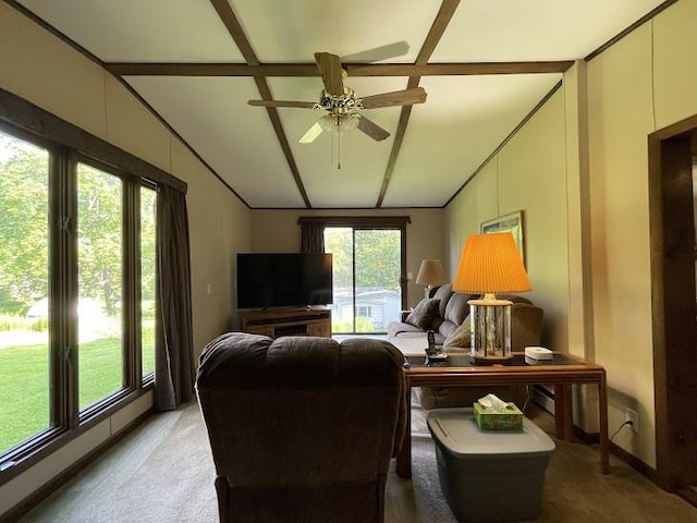 22869AND22871 State Highway 23, Harpersfield, NY 13786 - living area featuring light colored carpet, ceiling fan, and lofted ceiling