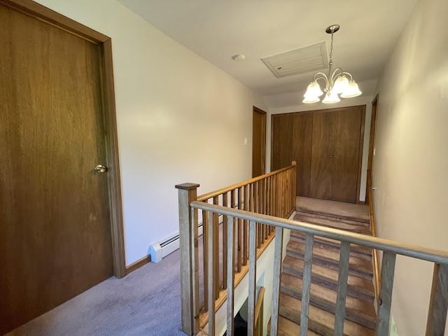 22869AND22871 State Highway 23, Harpersfield, NY 13786 - staircase with carpet, a chandelier, and baseboard heating