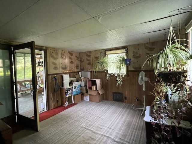 22869AND22871 State Highway 23, Harpersfield, NY 13786 - miscellaneous room featuring carpet flooring, wooden walls, and a drop ceiling