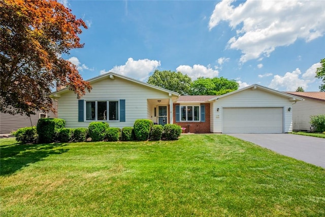 112 Pin Oak Ln, Irondequoit, NY 14622 - single story home with a garage, concrete driveway, a front lawn, and brick siding