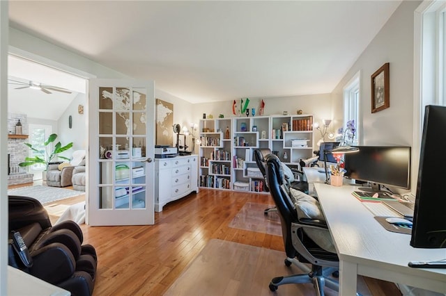 346 Willowood Dr, Greece, NY 14612 - office featuring light wood-type flooring, a ceiling fan, and lofted ceiling