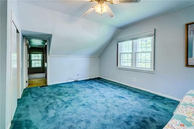 36 Oakmount Dr, Irondequoit, NY 14617 - additional living space featuring vaulted ceiling, carpet flooring, and ceiling fan