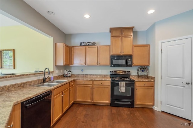 117 Shaker Hts, Camillus, NY 13031 - kitchen with black appliances, dark wood-style floors, light countertops, and recessed lighting