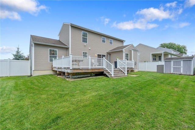 5269 Medasano Cir, Clay, NY 13041 - back of property featuring a storage unit, a fenced backyard, and a wooden deck