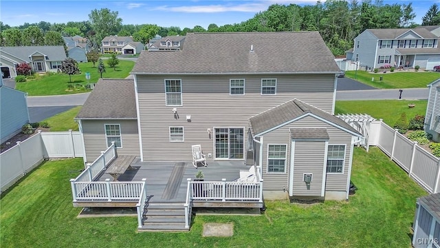 5269 Medasano Cir, Clay, NY 13041 - back of house with a wooden deck, a fenced backyard, and a residential view