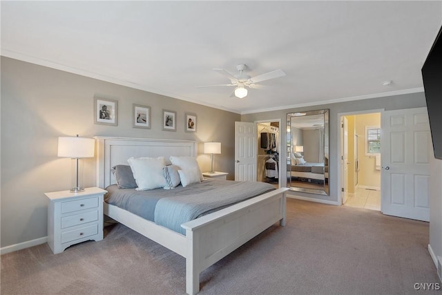 5269 Medasano Cir, Clay, NY 13041 - bedroom featuring light colored carpet, ornamental molding, a spacious closet, a closet, and ensuite bathroom